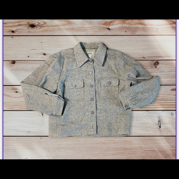 Vintage Aeropostale Compagnie Generale Medium Wool Tweed Blazer Semi Cropped - Picture 10 of 10